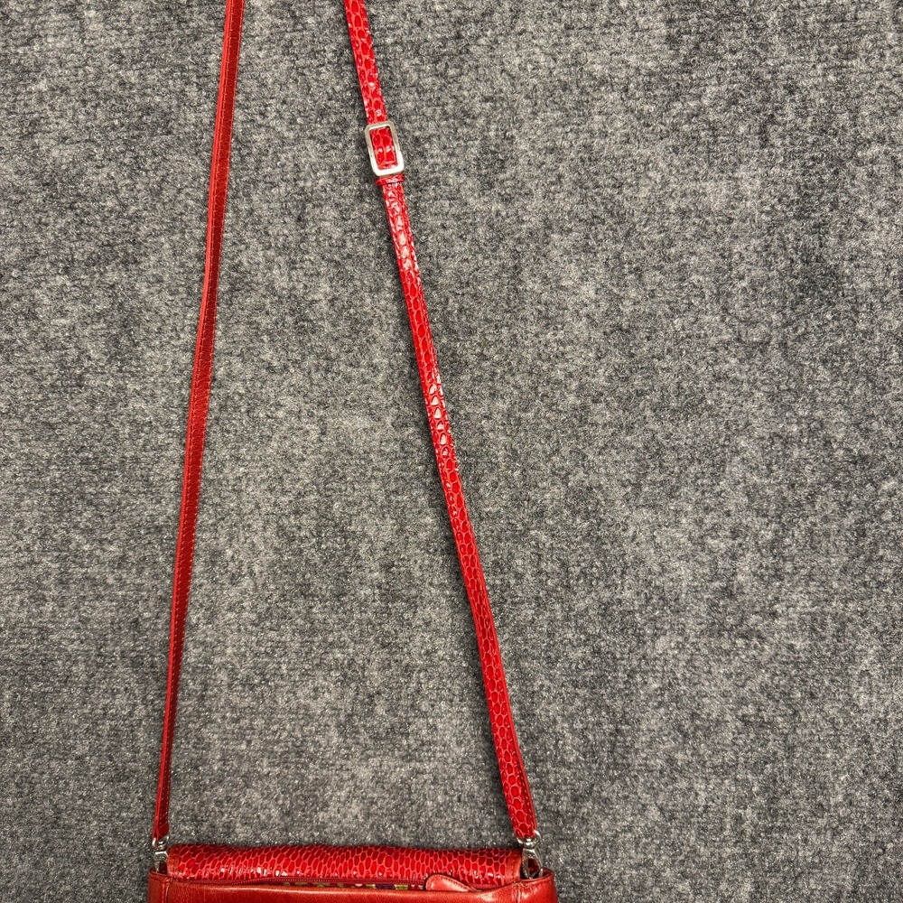 Vintage Brighton Red Snakeskin Embossed Leather Crossbody Flap Bag Silver Heart - Picture 8 of 16